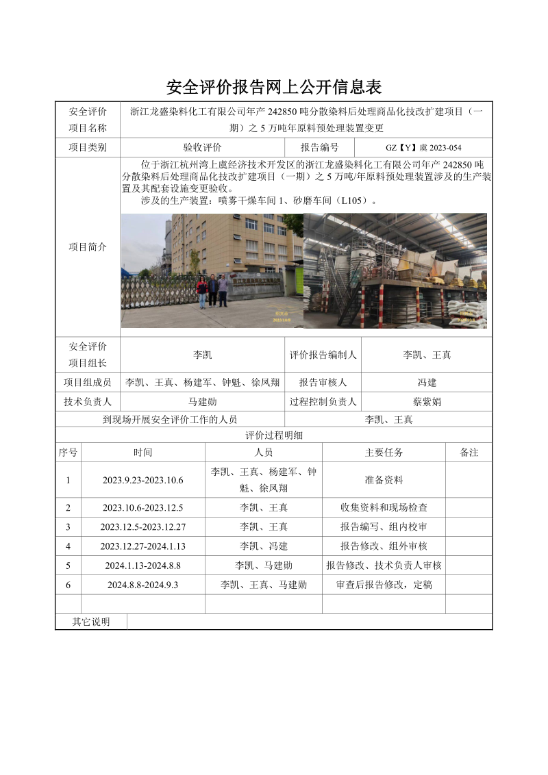 GZ【Y】虞2023-054 浙江龙盛染料化工有限公司年产242850吨分散染料后处理商品化技改扩建项目（一期）之5万吨年原料预处理装置变更验收评价报告 网上信息公开表_long.png